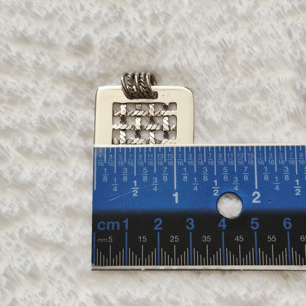 925 Vintage Sterling Silver Woven Square Pendant - Picture 7 of 7